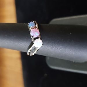 Sterling Silver Lab Opal Ring Sz 6. 11mm